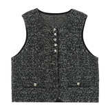 时尚圆领春秋无袖外套波点小香风马甲开衫年轻款针织洋气女装背心，女装马甲，妃慕昵服饰