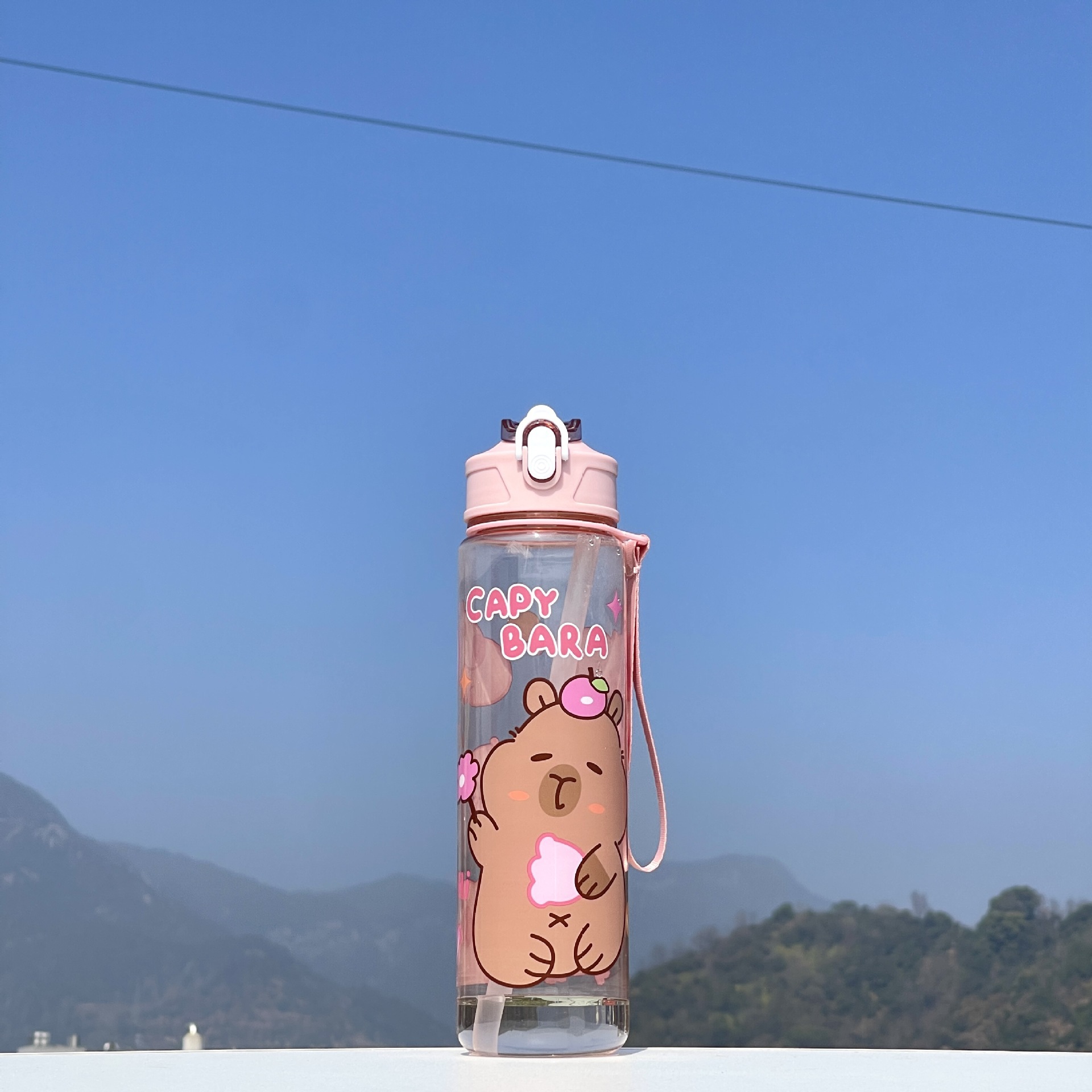 Taza de paja Kapi Barakatong con cierre Taza de mano Taza de plástico para deportes y fitness Taza de agua espacial para hombres y mujeres