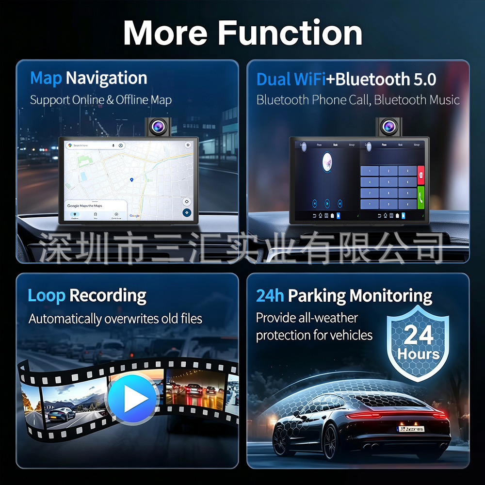 10-inch 4G dashcam with remote monitoring, carplay portable screen, reversing camera, car recorder