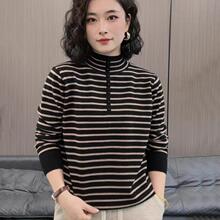 一件代发抖音直播爆款毛衣条纹半高领洋气时尚百搭显瘦女士秋冬新