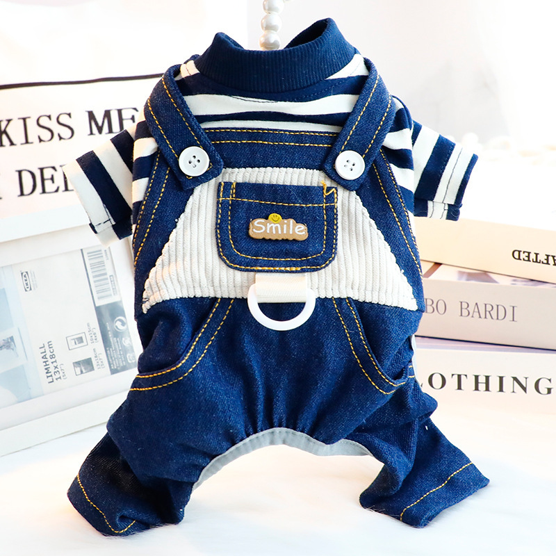 Dog Clothes Spring & Fall Handsome Denim Overalls Suit Fake Two-Piece Small Size Dogs Pet Cross-Border Wholesale 6939