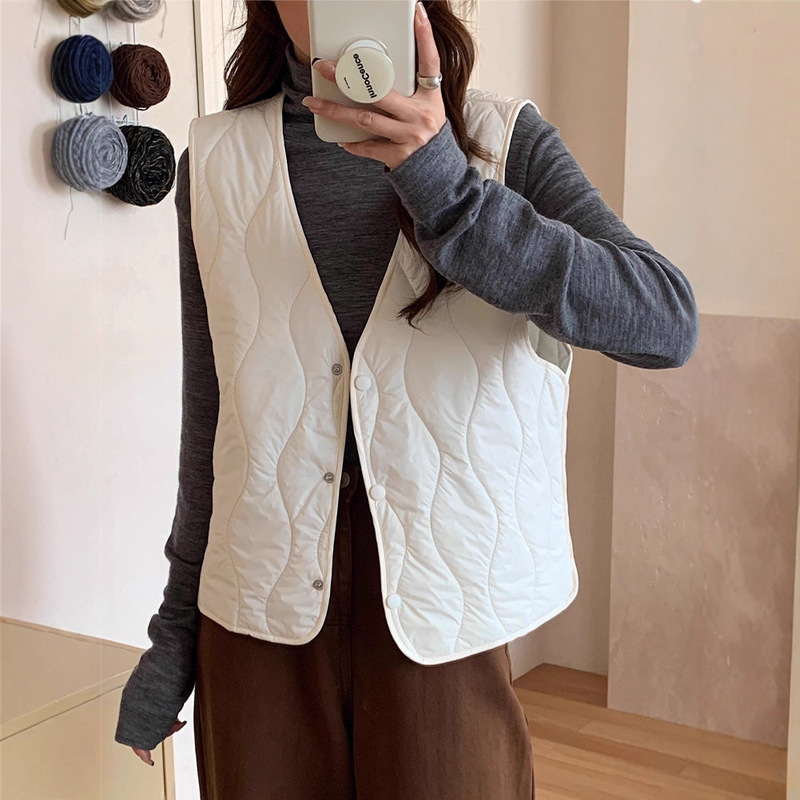 Basic Chanel-Style Autumn New Thin Versatile down Wool Vest Base Layer Warm Loose Coat for Women