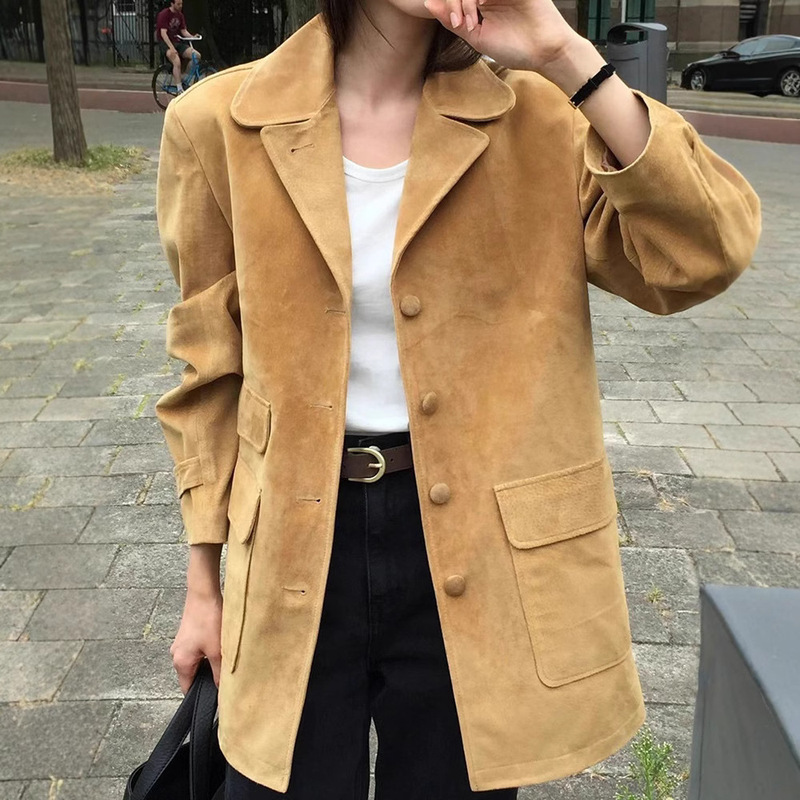Now H Suede Lapel Suit for Women in Autum Korean Style Casual High-End Niche Design Jacket Overta*E