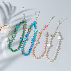 New trendy small fresh floral crystal bead phone chain for women, short length anti-lost phone lanyard keychain
