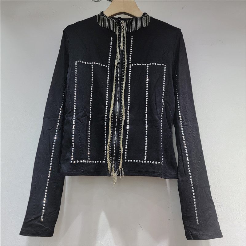 Nicho de diseño universal caliente diamante bordilla cardián abrigo de mujer estilo exterior cuello de altura delgado corto abrigo de moda image 2