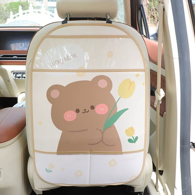Chair back anti-kick pad | Bag Seat Back Storage - tulip-bear-long-mesh-storage-anti-kick-pad