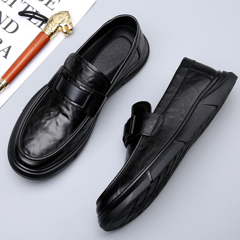 Giày lười nam da PU màu đen kiểu Anh cổ thấp, mũi tròn, xỏ chân tiện lợi — Màu đen chi tiết 9