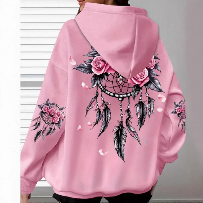 25 Korean-style cross-border niche European and American casual hoodie with a combination of flowers and wind chimes, a representative of romance, in a loose fit 25 Korean-style cross-border niche European and American casual hoodie with a combination of flowers and wind chimes, a representative of romance, in a loose fit