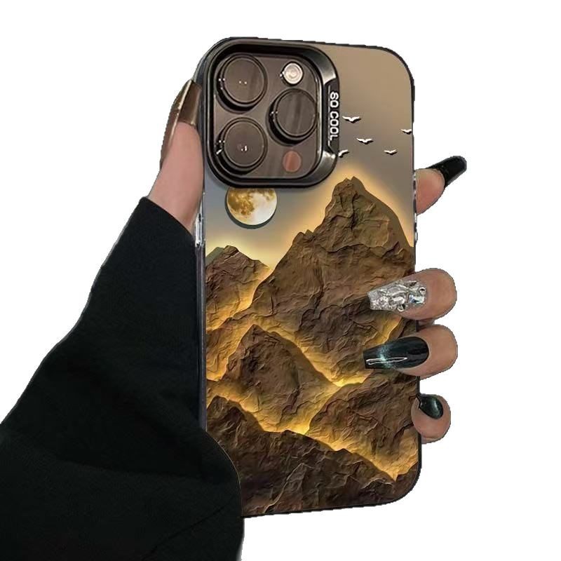 Funda para Teléfono Golden Mountains Compatible con Apple 17 Pro Max, iPhone 16/15, ins14, text 13, Funda Electrochapada