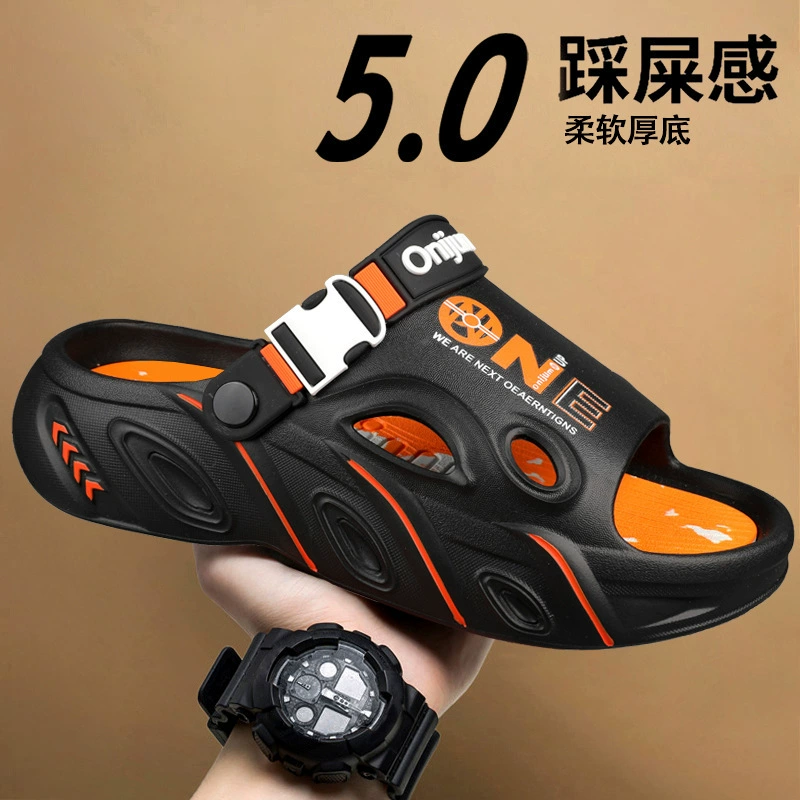 Мужские тапочки 2025 лето новый стиль легкие модные брендовые уличные тапочки с эффектом "ступанья по дерьму", мужские пляжные сандалии