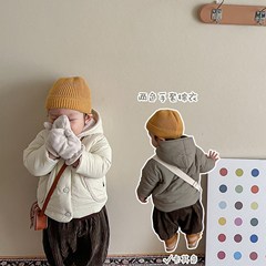 Korean baby and children's clothing, hooded, warm, thick cotton coats, new for autumn and winter, unisex baby cotton jackets, small baby cotton coats, fashionable outerwear