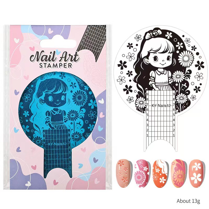 Nuevo producto transfronterizo plantilla de impresión de uñas película azul bricolaje redondo multifuncional impresión de uñas esmalte de uñas placa de acero pintada