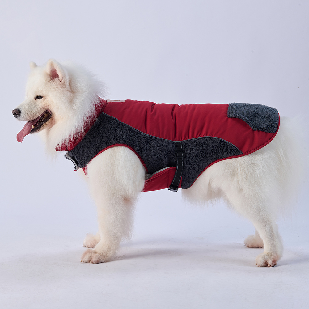 Warmer, dicker Baumwoll-Hundemantel für große Hunde im Freien mit reflektierendem Reißverschluss am Rücken, zwei Fuß lange Haustierkleidung für mehr Wärme_voghion.com