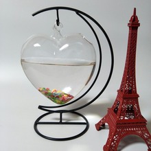 微景观爱心玻璃鱼缸 透明铁架水培花瓶 diy手工创意 吹制工艺品