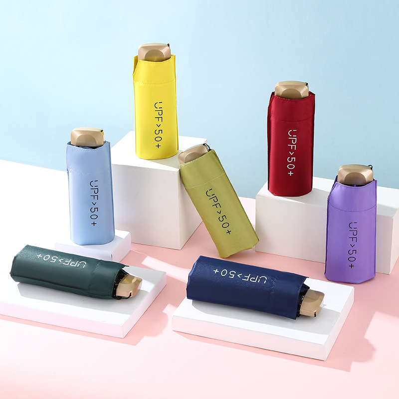 迷你晴雨两用扁五折伞纯色黑胶防晒遮阳太阳伞小巧折叠口袋伞批发