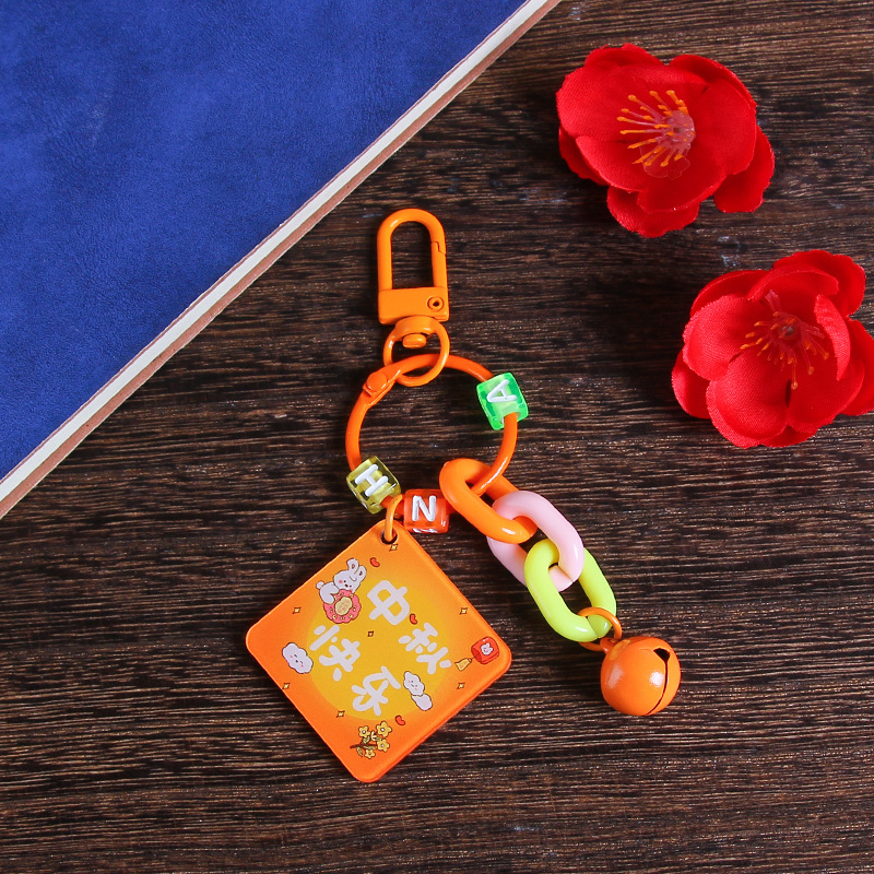 中秋節の楽しい字の札のキーホルダーのペンダントの贈り物のアクリルの両面の文字の花の良い月の円の鍵のチェーンは飾りを掛けます。|undefined