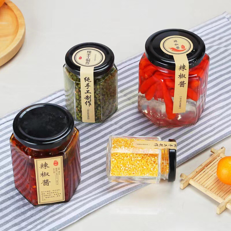 六棱玻璃酱菜瓶500ml果酱辣椒酱分装瓶食品级厨房储物罐现货批发|undefined