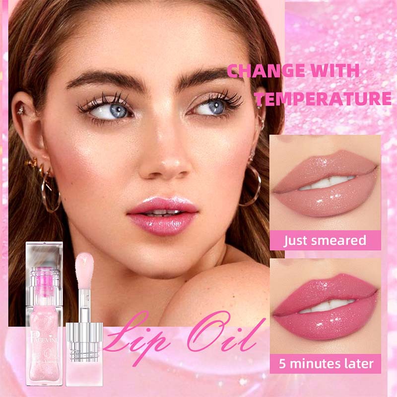 Aceite labial PAGE VINE transfronterizo que cambia de color con la temperatura, 8 colores, brillo labial que cambia de color, cuidado labial, maquillaje labial, brillo labial efecto agua