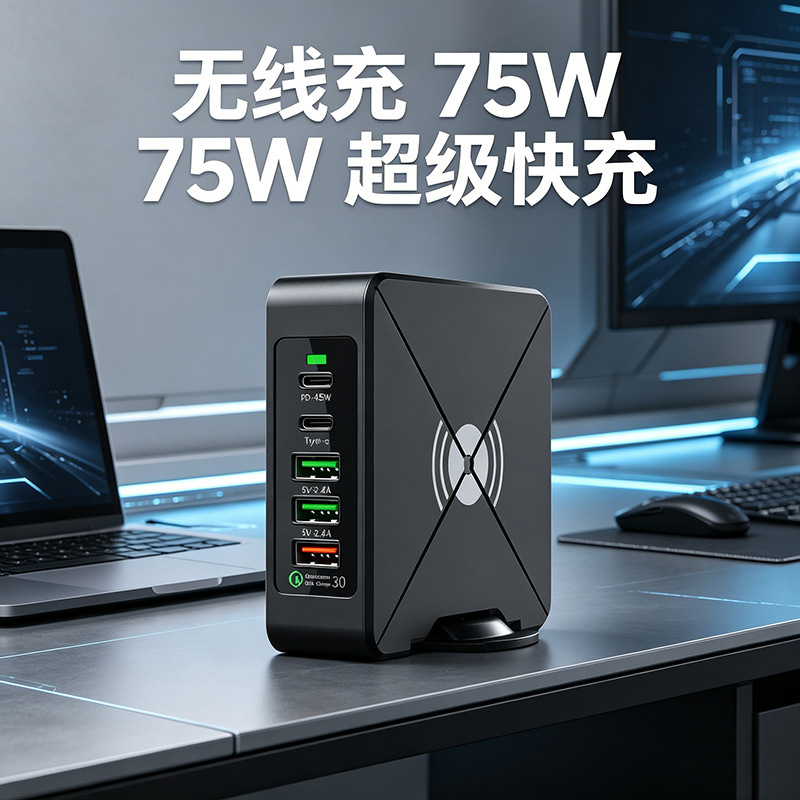 Cross-Border 75W Gallium Nitride Charger Suitable for Apple Charging Stations and Laptop Power Adapters with 10W Multi-Port Charging