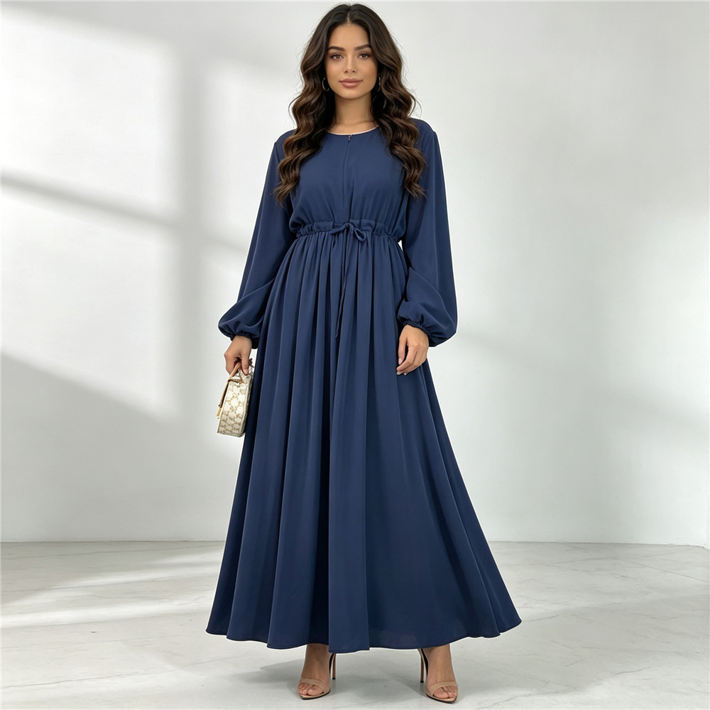 Amazon and AliExpress Bestseller: Simple Front-Zip Elegant Large-Sleeve Women's Dress 6692