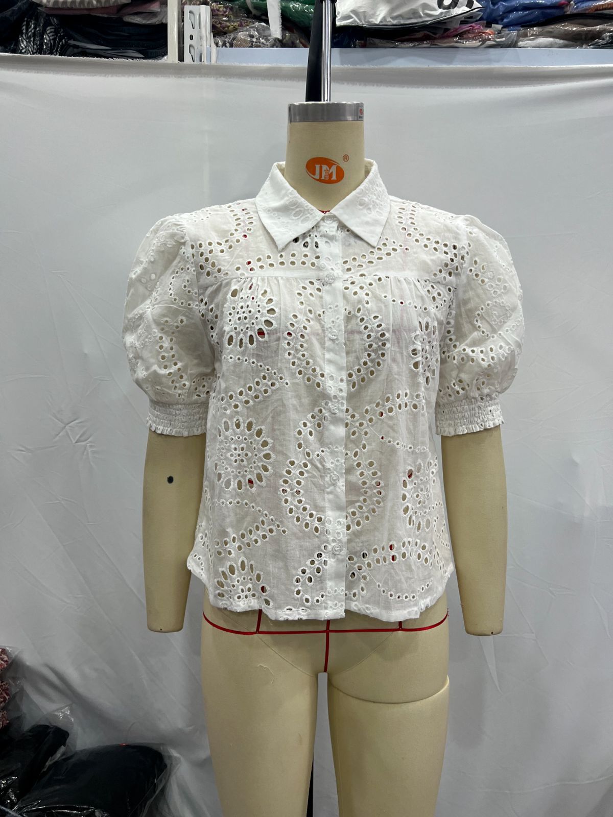 Cross-border Women's 2024 Spring and Summer New European and American Style Fashion Embroidery Hollow Puff Sleeve Lel Shirt Top for Women