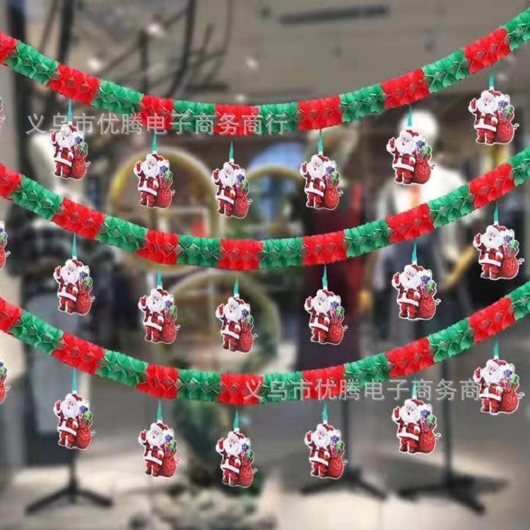 クリスマス紙花引きデパート店ショーウインドークリスマスツリー老人ハニカム紙花引きペンダント背景壁装飾品|undefined