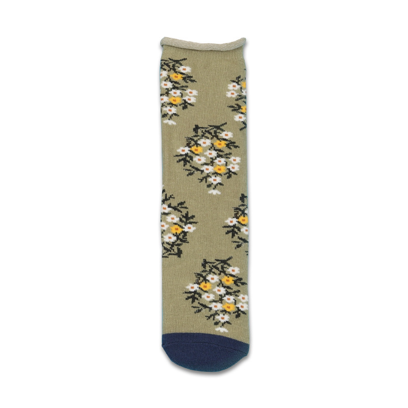 T4-7 HT2108 motif bunga hijau muda / Free size (panjang Kaos Kaki 30cm 1-12 tahun)