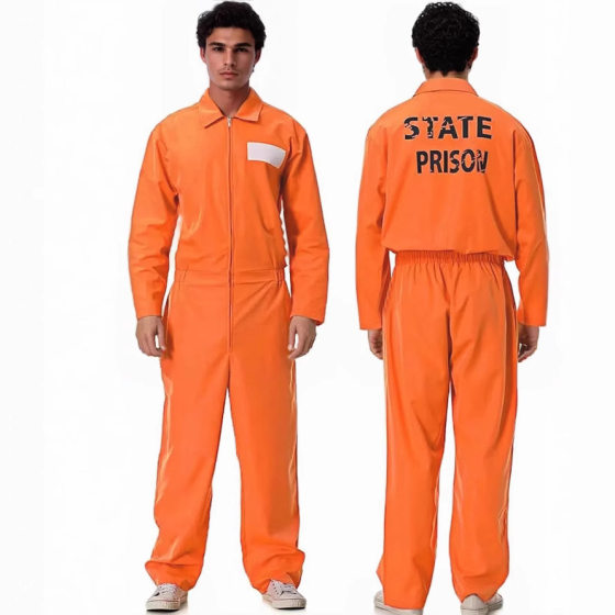 Halloween cos Tooling jumpsuits Cosplay suit Men's and Women's Costumes Back Printed Waist Prison Suit
