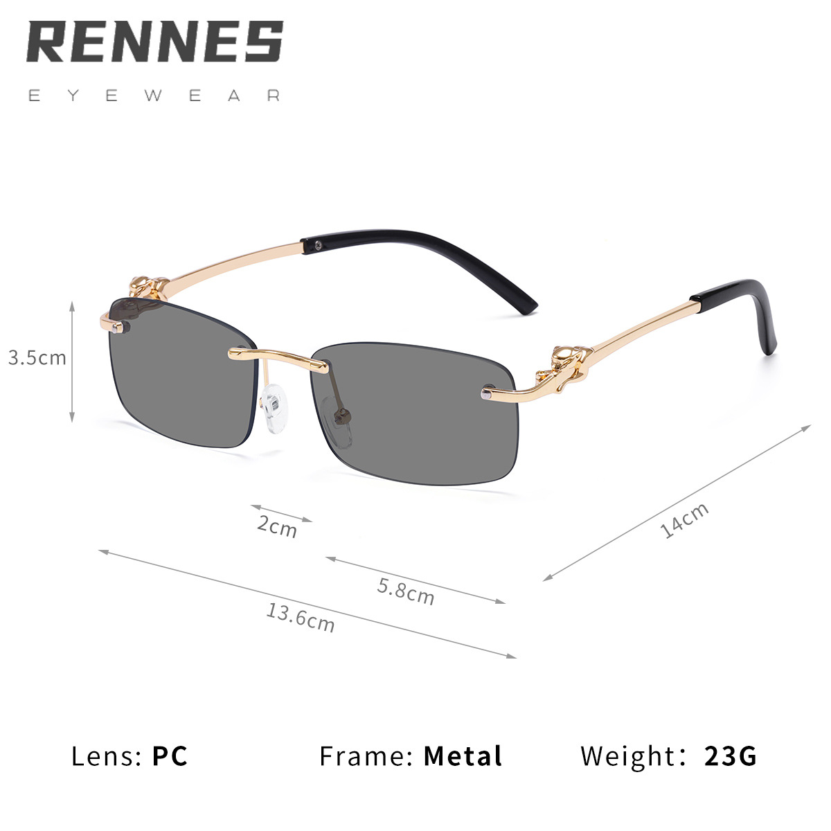 Nuevas gafas de sol cuadradas pequeñas sin marco gafas retro americanas gafas de sol personalizadas a prueba de rayos UV para hombres y mujeres