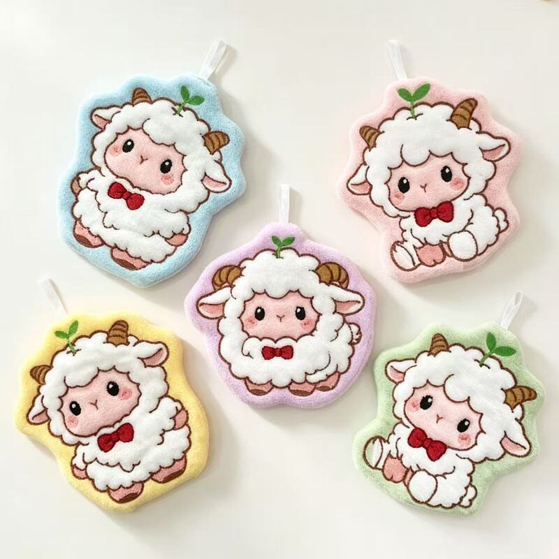 Cute Bow-Knot Little Sheep Hanging Hand Towel, Absorbent, Soft, Lint-Free, Bathroom Gift for Children Cute Bow-Knot Little Sheep Hanging Hand Towel, Absorbent, Soft, Lint-Free, Bathroom Gift for Children