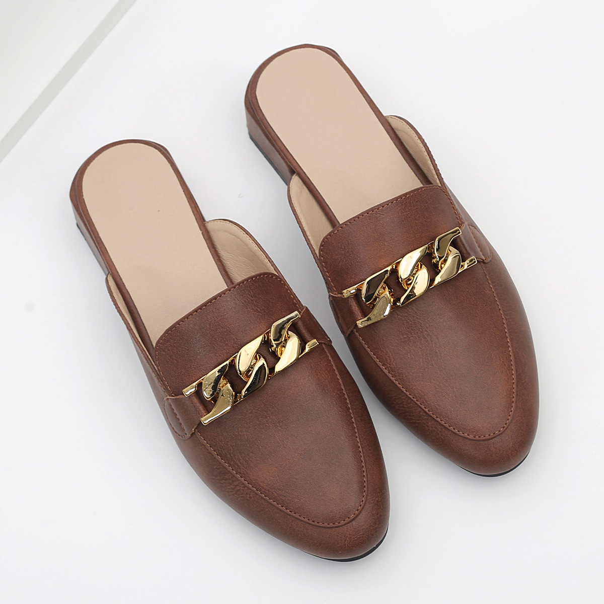 Cross Border New Summer Casual Style Fashion Women S Single Shoes All Match Round Toe Medium Heel Large Size Half Drag Foreign Trade Wholesale_voghion.com
