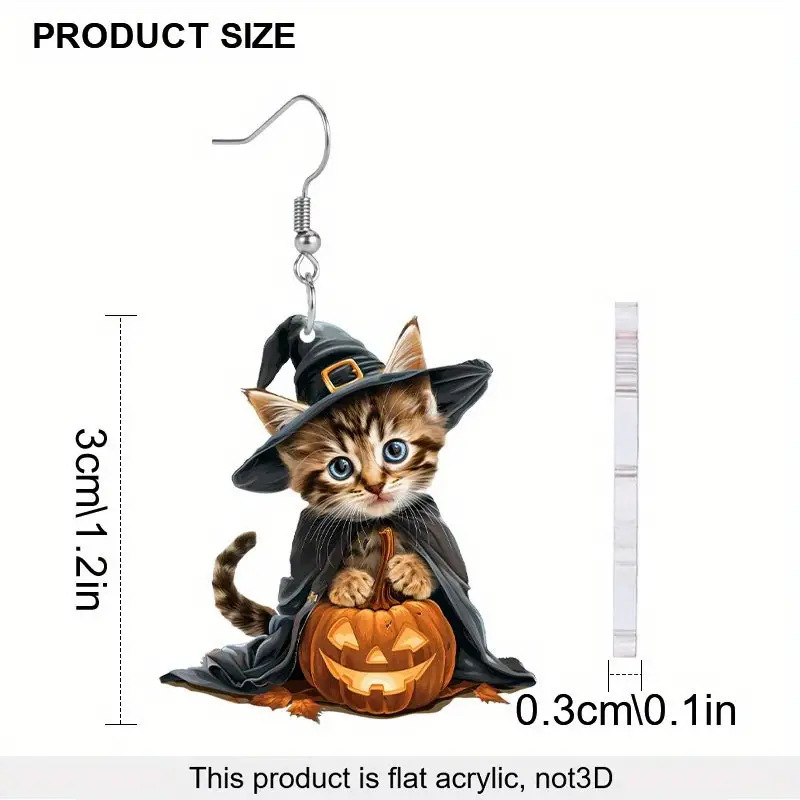 越境新品ハロウィンパーティーかわいい魔法の子猫かぼちゃアクリルピアスクリエイティブデザインセンスピアス|undefined