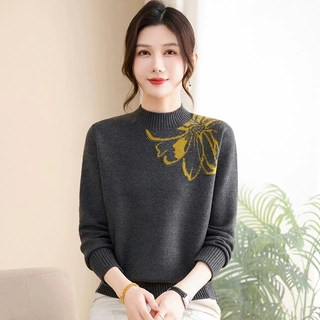中老年人半高领毛衣女秋冬厚款保暖内搭妈妈装减龄洋气针织衫上衣