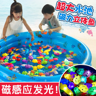 Double Shell Sensor Fish Kidsren's Luminous Fishing Toy Men's and Women's Educational Baby Magnetic Fishing Pool Set 136 Years Old