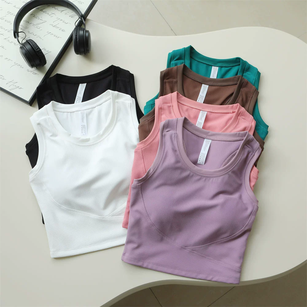 Sports T-shirt, tank top, brace, top with cups, yoga clothing for gym sleevless, beautiful back