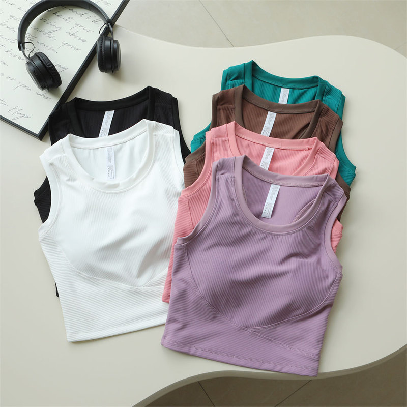Lu Same Style Sports Vest Women's Tight Waist Shaping with Chest Pad Integrated Beautiful Back Fitness Sleeveless Top Fitness Yoga Clothes