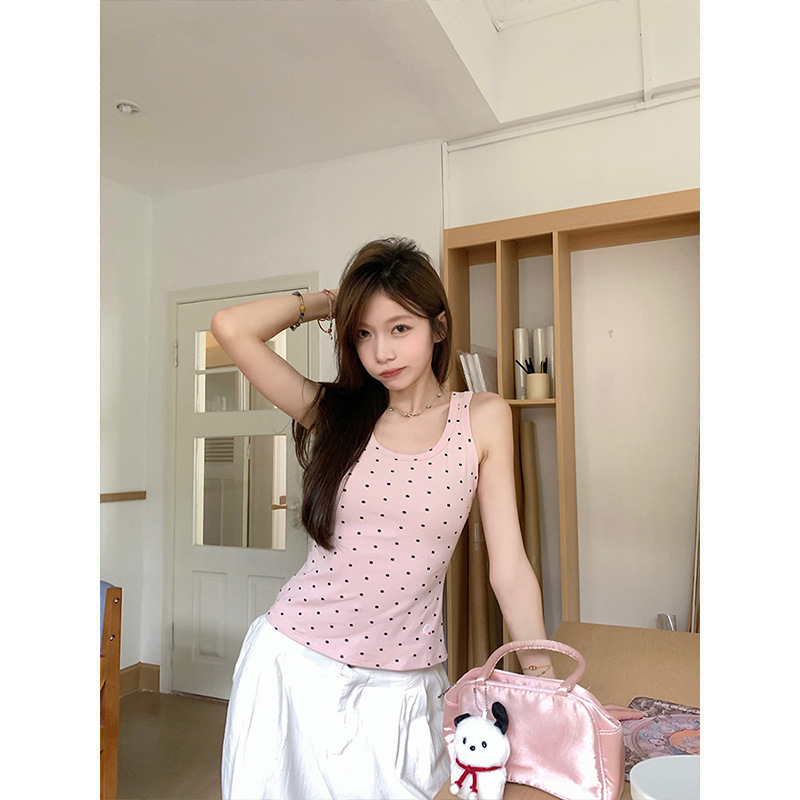 Mosesqueen Polka Dot Design U-Neck Workwear Camisole Slim Fit Versatile Top Mosesqueen Polka Dot Design U-Neck Workwear Camisole Slim Fit Versatile Top