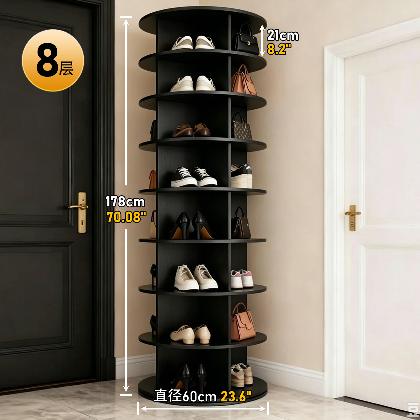 Estante giratorio para zapatos Estante de piso para centros comerciales Estante de exhibición de bolsas simples multicapa Gabinete de zapatos de porche para el hogar de 360 grados image 15