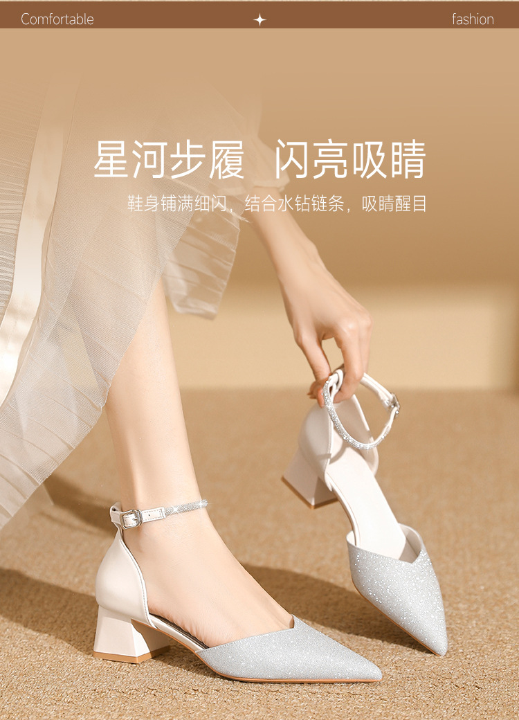 Sandal cao gót nữ mũi nhọn đính đá hở mũi kiểu Pháp — IE91 Hạnh chi tiết 5