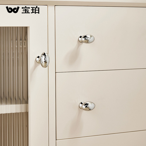 French minimalist handmade hammered silver cabinet handles wardrobe doors shoe cabinet drawers brass-plated pigeon egg pulls