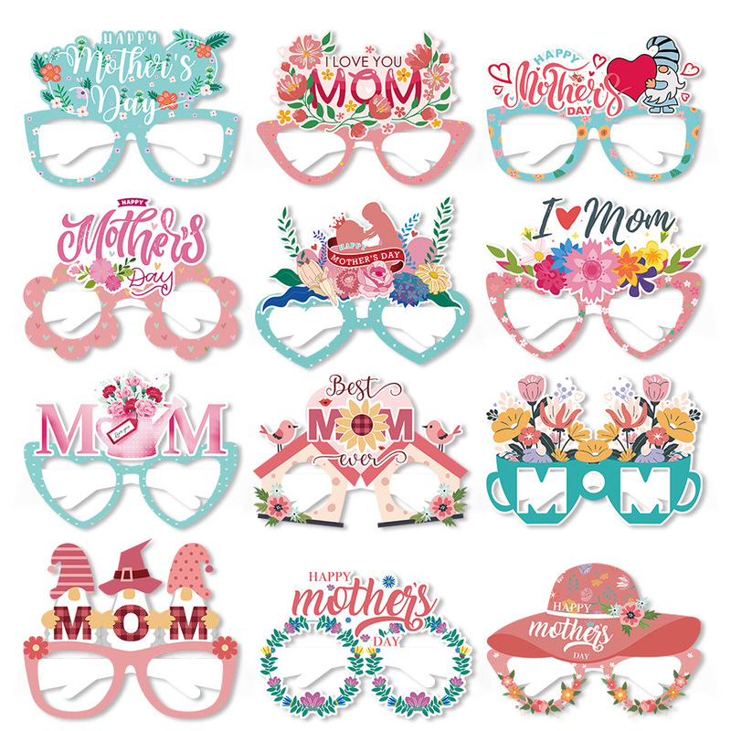 Cross-border New Mother'sDay Mother'sDay 3D Paper Glasses Party Funny Photo Props Decoration Set