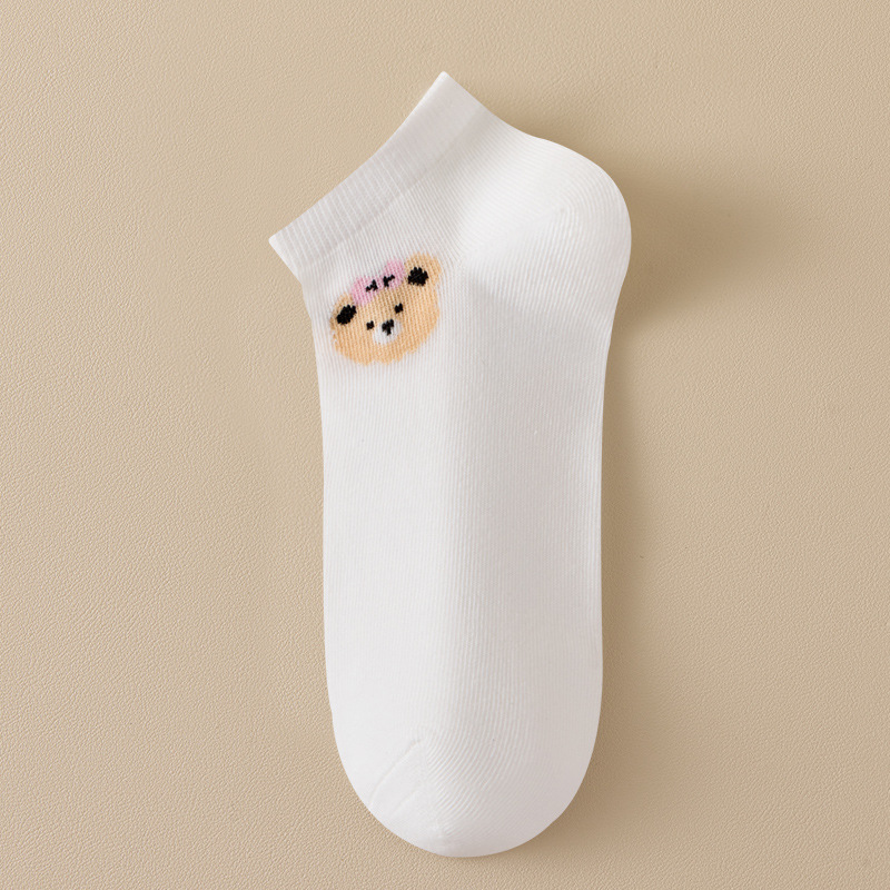 Calcetines de primavera y otoño de mujer calcetines de dibujos animados blancos lindos damas botes superficiales calcetines invisibles calcetines de cabello