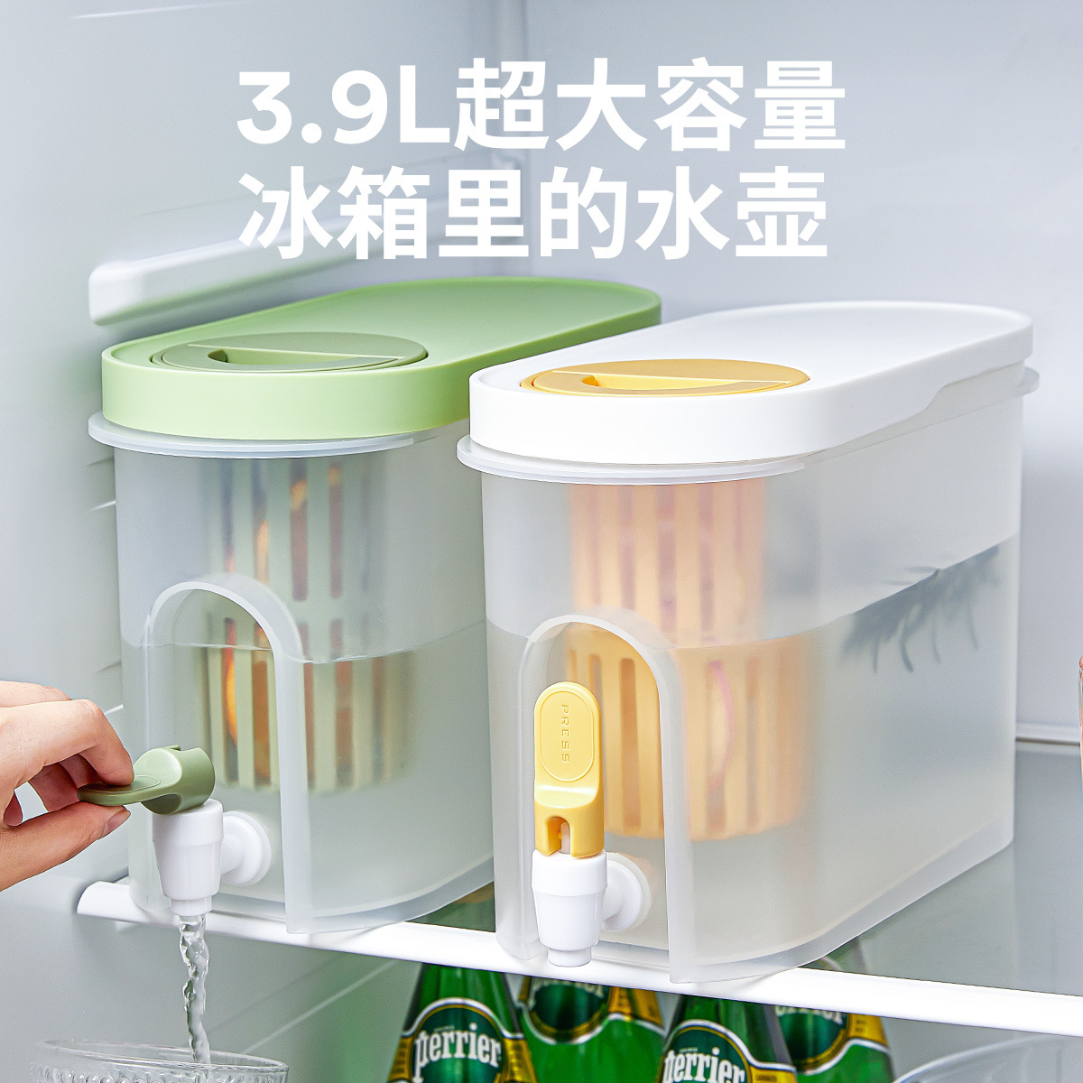 Household cold water bottle 3.9L cold water bottle with faucet large capacity fruit teapot summer creative refrigerator cold water bucket