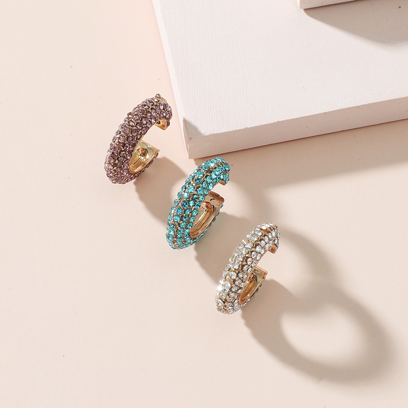 Fashion C Shape Diamond Alloy Artificial Gemstones Earrings display picture 7