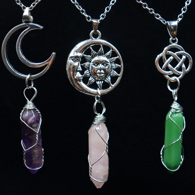 10g Weight Alloy, Natural Stone, Crystal Pendant Material Pendant Necklace Classification Alloy Chain Material cable chain Chain Type 1 Piece Quantity Holiday, Daily Occasion Alloy, natural stone, Crystal Material Sun, Moon, Tree Pattern Unisex Gender Polishing, Hollow Out Design Casual, Retro Style Casual Retro Sun Moon Tree Alloy Natural Stone Crystal Pendant Necklace In Bulk 7