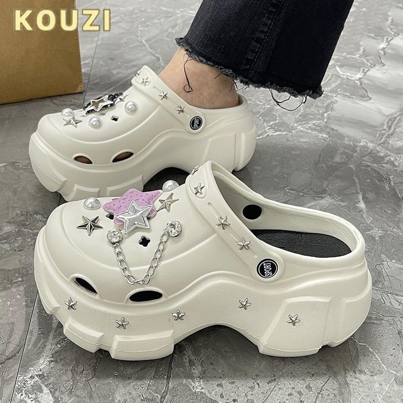 Thick-Soled Clogs for Women, Summer DIY Sweet and Cool Style Y2K Five-Pointed Star Internet Celebrity Height-Increasing Toe-Toe Sandals for Women