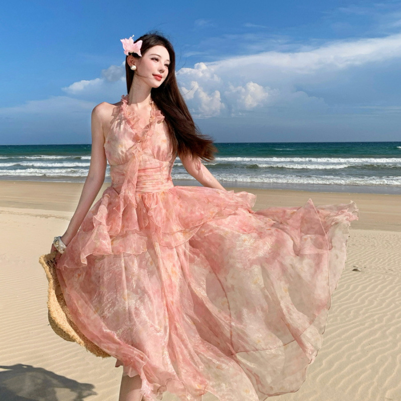 Real Shot of Lychee Flower Tea Holiday Fairy Floral Dress, Beautiful Summer Mini Dress