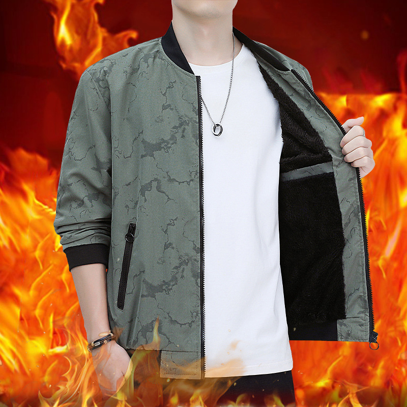 Chaqueta con cuello de béisbol para hombre 2024 primavera y otoño cuello alto estampado de manga larga chaqueta de hombre salvaje estilo Hong Kong más chaqueta de terciopelo