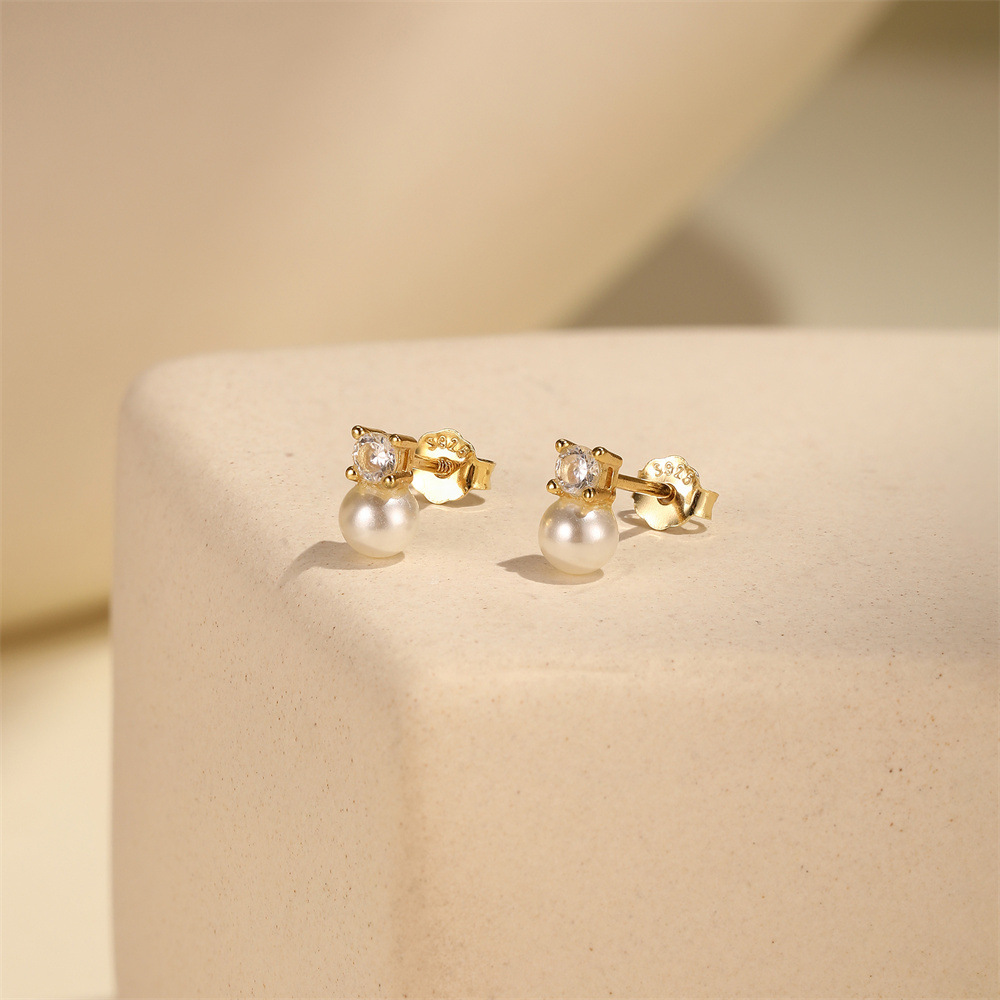 Women's Gender Plating, Inlay Design 1 Pair 925 Sterling Silver Pearl Zircon 925 Sterling Silver Earrings Geometric Drop Earrings Ear Studs