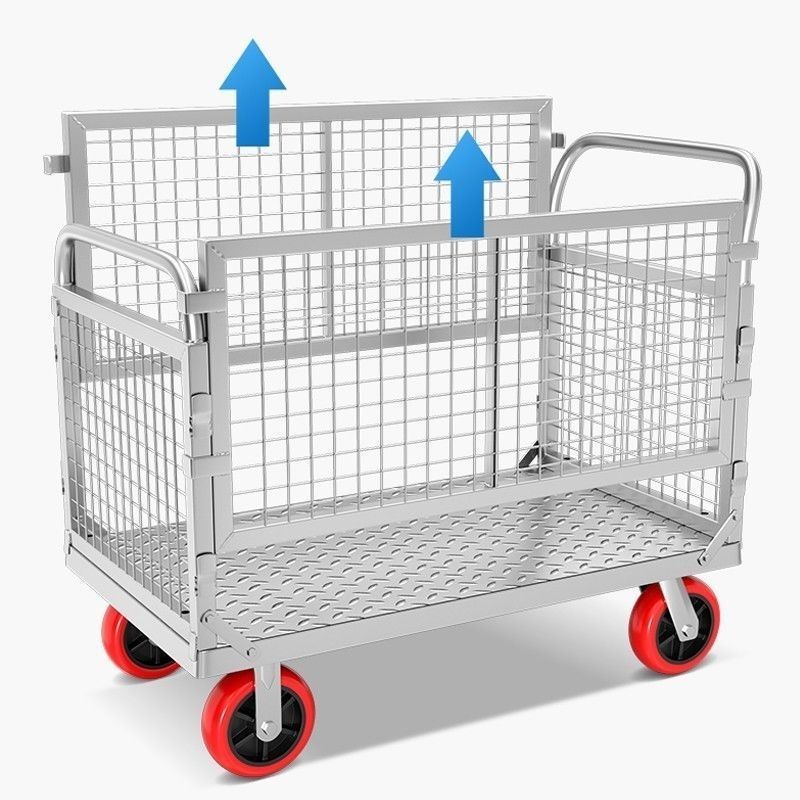 围栏折叠拖车手推车网格物流超市摆摊中转平板车货车摆地摊多用